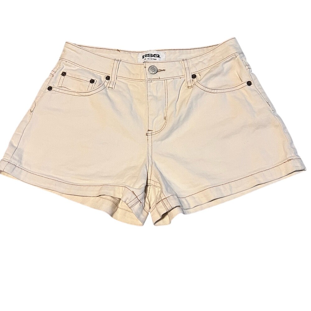 RSQ Low Rise Baggy Denim Shorts Off White Cream Contrast Stitch Womens‎ 23